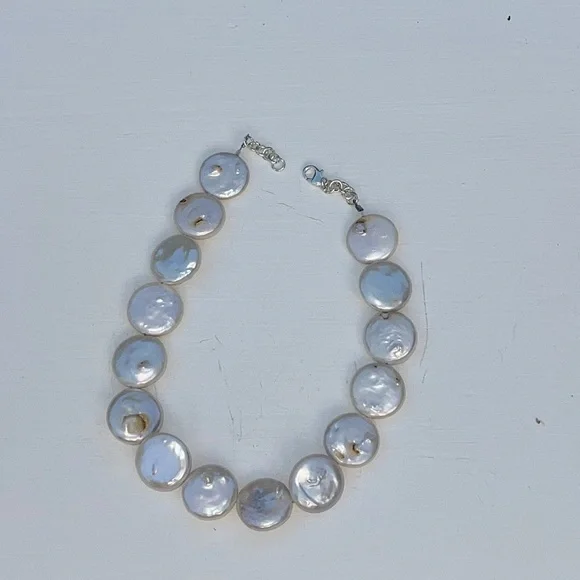 Coin pearl choker necklace adjustable with sterling silver fixtures custom - Picture 3 of 4